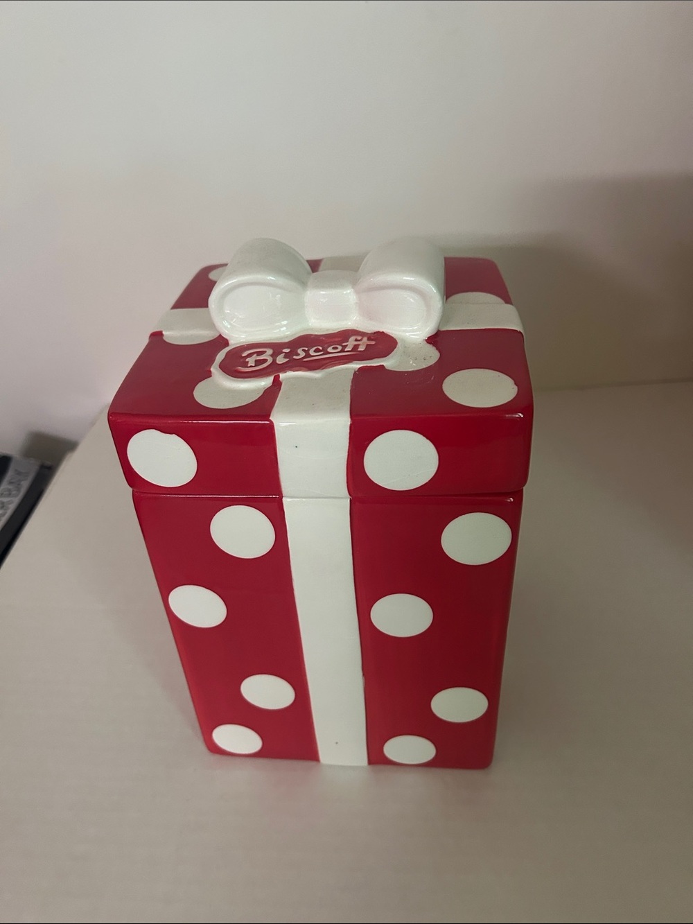 Scof Red and White Polka Dot Ceramic Gift Box with Bow